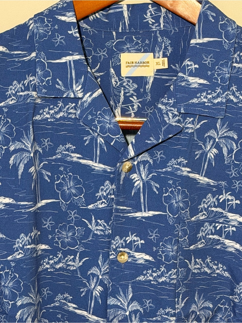 Fair Harbor Blue Hawaiian Print Short Sleeve Camp Shirt